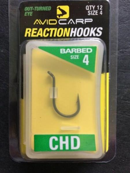Grote foto avid carp reaction hooks chd chod barbed 12 st karperhaken sport en fitness vissport