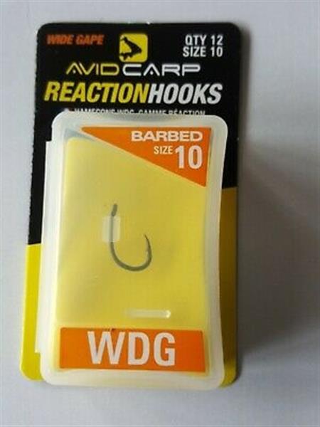 Grote foto avid carp reaction hooks wdg wide gape barbed 12 st karperhaken sport en fitness vissport