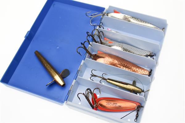 Grote foto abu tacklebox small gevuld met vintage 8 abu lepels spinners sport en fitness vissport