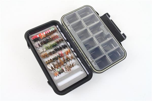 Grote foto black fly box deluxe gevuld met ruim 75 kleine vliegen sport en fitness vissport