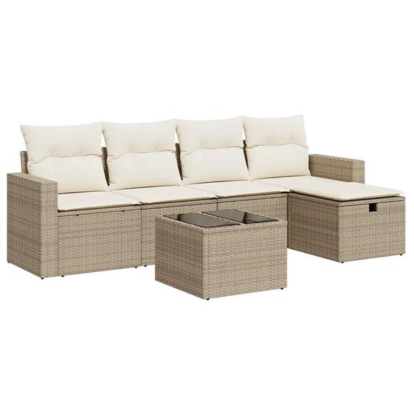 Grote foto vidaxl 6 delige loungeset met kussens poly rattan beige tuin en terras tuinmeubelen