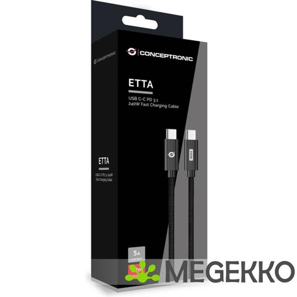 Grote foto conceptronic etta03b20 usb kabel 2 m usb 2.0 usb c zwart computers en software overige computers en software