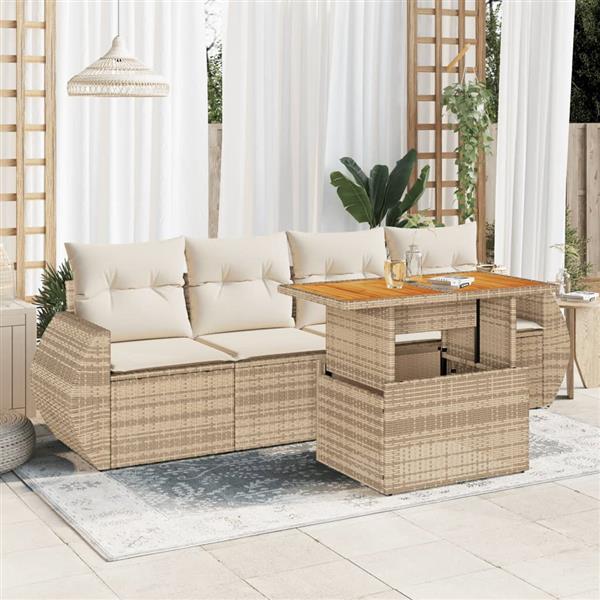 Grote foto vidaxl 5 delige loungeset met kussens poly rattan beige tuin en terras tuinmeubelen