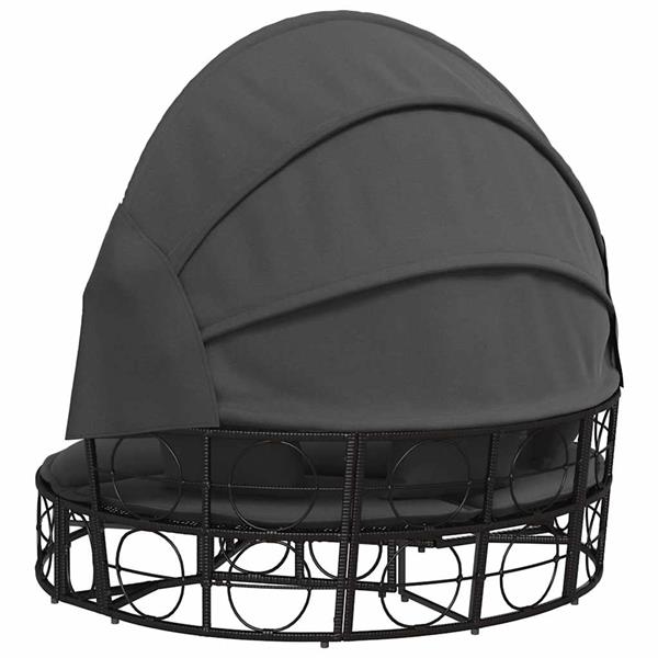 Grote foto vidaxl loungebed met luifel en kussens poly rattan zwart tuin en terras tuinmeubelen