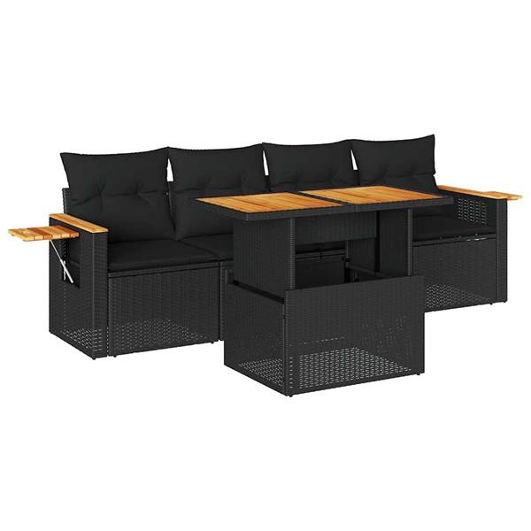 Grote foto vidaxl 5 delige loungeset met kussens poly rattan acacia zwart tuin en terras tuinmeubelen