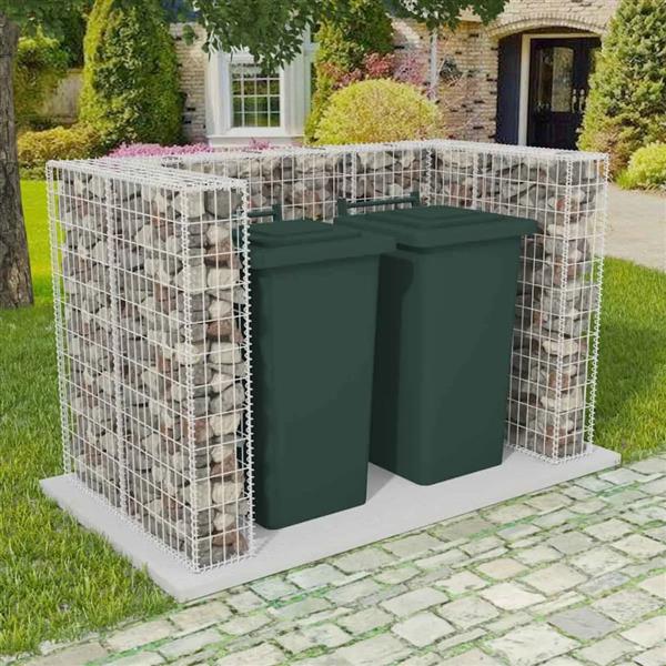 Grote foto vidaxl schanskorf dubbele vuilnisbak ombouw 180x100x120 cm staal tuin en terras overige tuin en terras