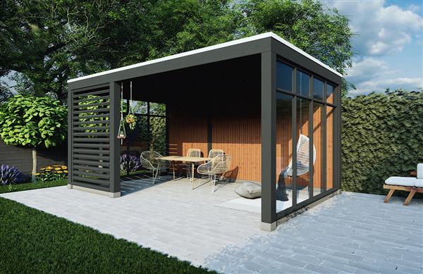 Grote foto maatwerk strakke modern houten bijgebouwen tuin en terras tuinhuisjes en blokhutten
