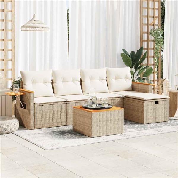 Grote foto vidaxl 6 delige loungeset met kussens poly rattan beige tuin en terras tuinmeubelen