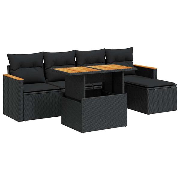Grote foto vidaxl 6 delige loungeset met kussens poly rattan acacia zwart tuin en terras tuinmeubelen