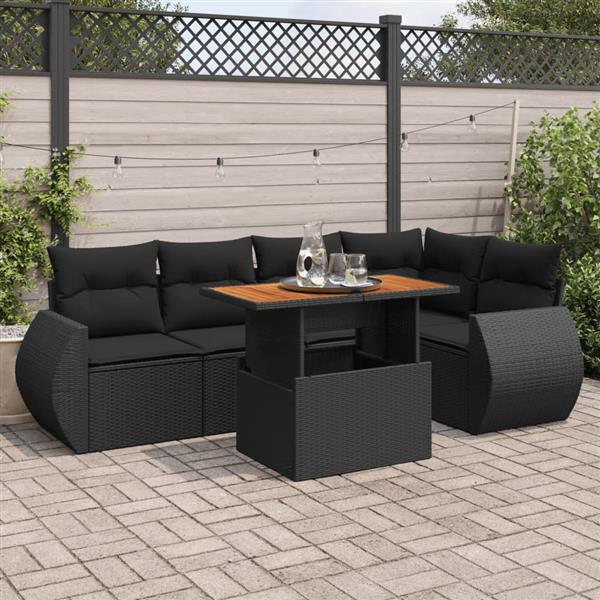 Grote foto vidaxl 6 delige loungeset met kussens poly rattan zwart tuin en terras tuinmeubelen