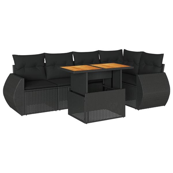 Grote foto vidaxl 6 delige loungeset met kussens poly rattan zwart tuin en terras tuinmeubelen