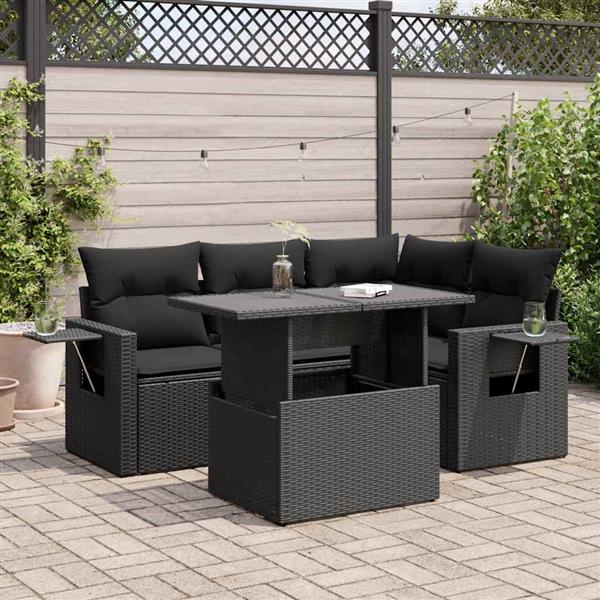 Grote foto vidaxl 5 delige loungeset met kussens poly rattan zwart tuin en terras tuinmeubelen
