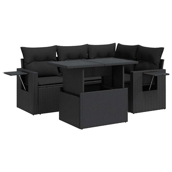Grote foto vidaxl 5 delige loungeset met kussens poly rattan zwart tuin en terras tuinmeubelen