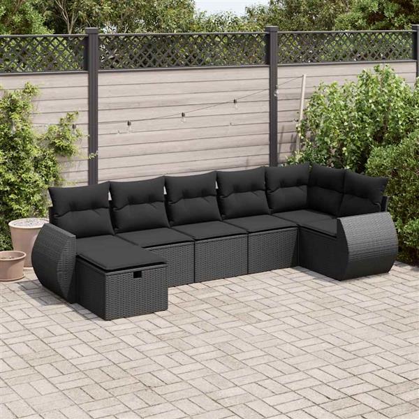 Grote foto vidaxl 7 delige loungeset met kussens poly rattan zwart tuin en terras tuinmeubelen