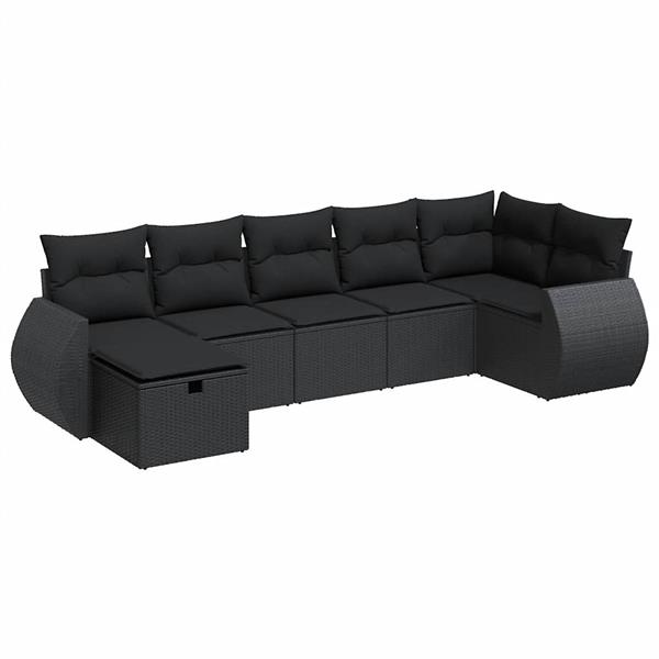 Grote foto vidaxl 7 delige loungeset met kussens poly rattan zwart tuin en terras tuinmeubelen