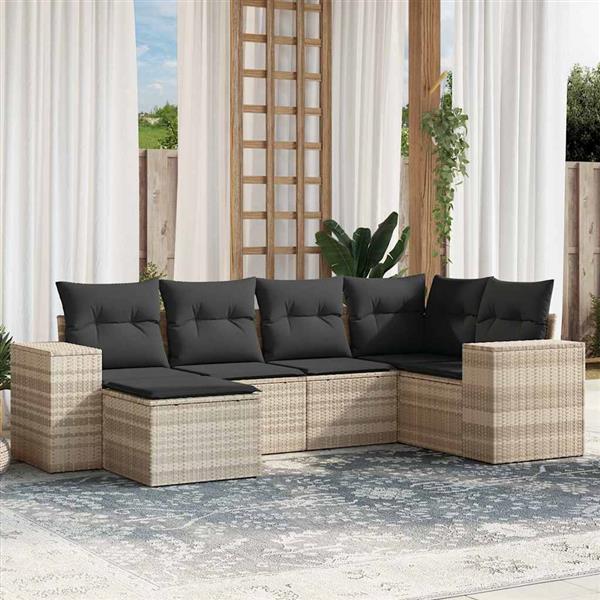 Grote foto vidaxl 6 delige loungeset met kussens poly rattan lichtgrijs tuin en terras tuinmeubelen