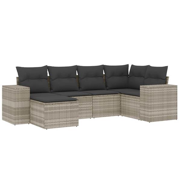 Grote foto vidaxl 6 delige loungeset met kussens poly rattan lichtgrijs tuin en terras tuinmeubelen