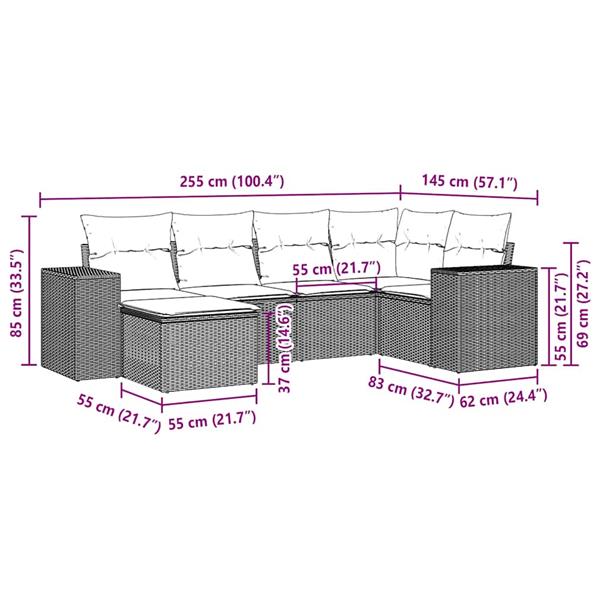 Grote foto vidaxl 6 delige loungeset met kussens poly rattan lichtgrijs tuin en terras tuinmeubelen