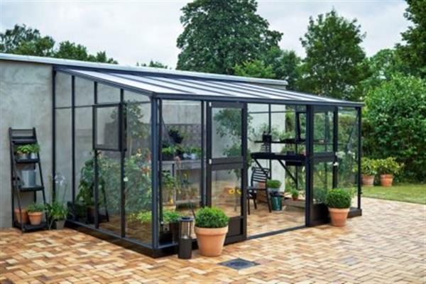 Grote foto muurkas veranda 129 antraciet 439 x 293 x 259 tuin en terras kassen en kweekspullen