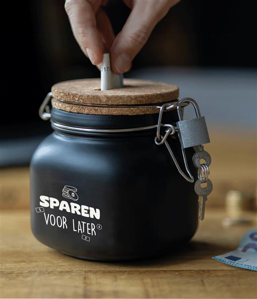 Grote foto zwarte spaarpot sparen voor later 12 5cm verzamelen overige verzamelingen