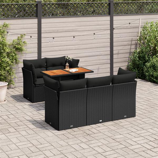 Grote foto vidaxl 6 delige loungeset met kussens poly rattan zwart tuin en terras tuinmeubelen