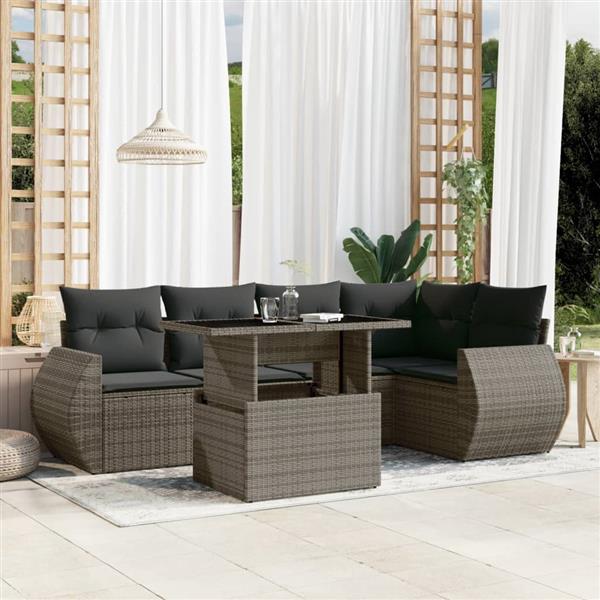 Grote foto vidaxl 6 delige loungeset met kussens poly rattan grijs tuin en terras tuinmeubelen