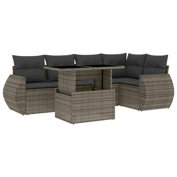 Grote foto vidaxl 6 delige loungeset met kussens poly rattan grijs tuin en terras tuinmeubelen