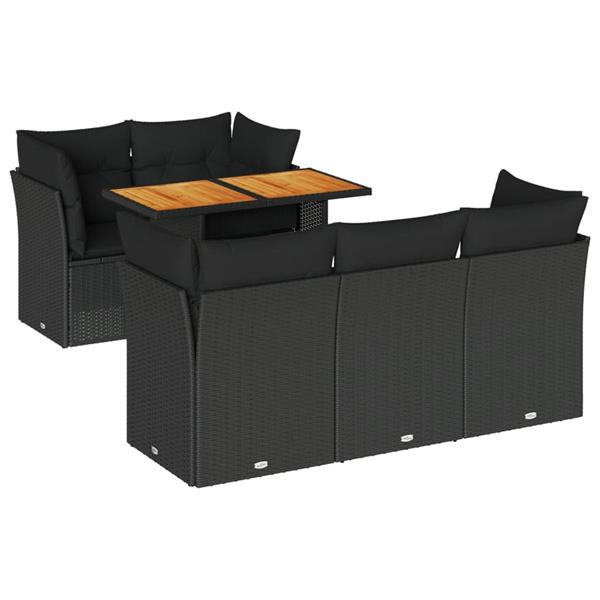 Grote foto vidaxl 6 delige loungeset met kussens poly rattan zwart tuin en terras tuinmeubelen