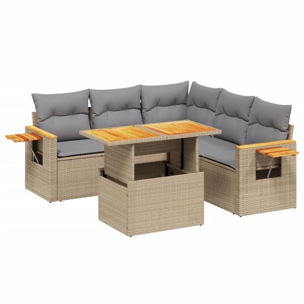 Grote foto vidaxl 6 delige loungeset met kussens poly rattan beige tuin en terras tuinmeubelen