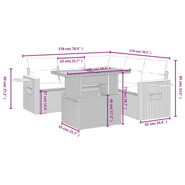 Grote foto vidaxl 6 delige loungeset met kussens poly rattan beige tuin en terras tuinmeubelen