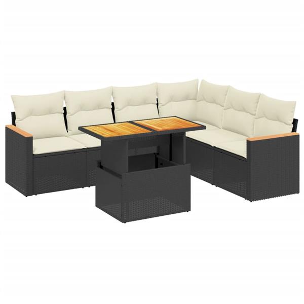 Grote foto vidaxl 7 delige loungeset met kussens poly rattan zwart tuin en terras tuinmeubelen