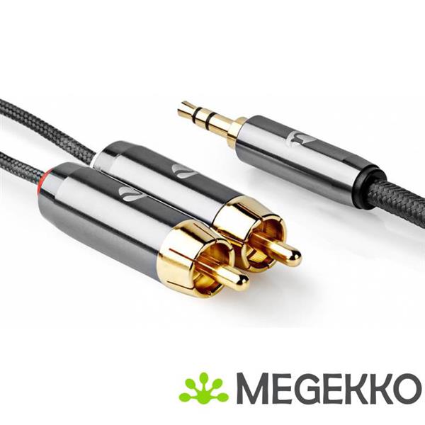 Grote foto stereo audiokabel 3 5 mm male 2x rca male gun metal grey gevlochten kabel computers en software overige computers en software