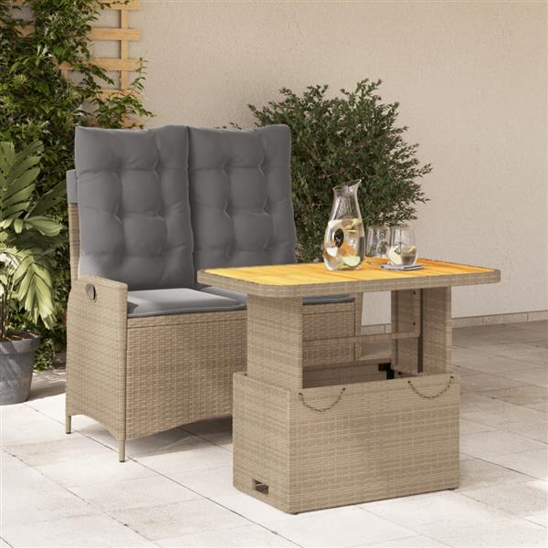 Grote foto vidaxl 2 delige tuinset met kussens poly rattan beige tuin en terras tuinmeubelen