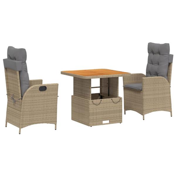 Grote foto vidaxl 3 delige tuinset met kussens poly rattan beige tuin en terras tuinmeubelen