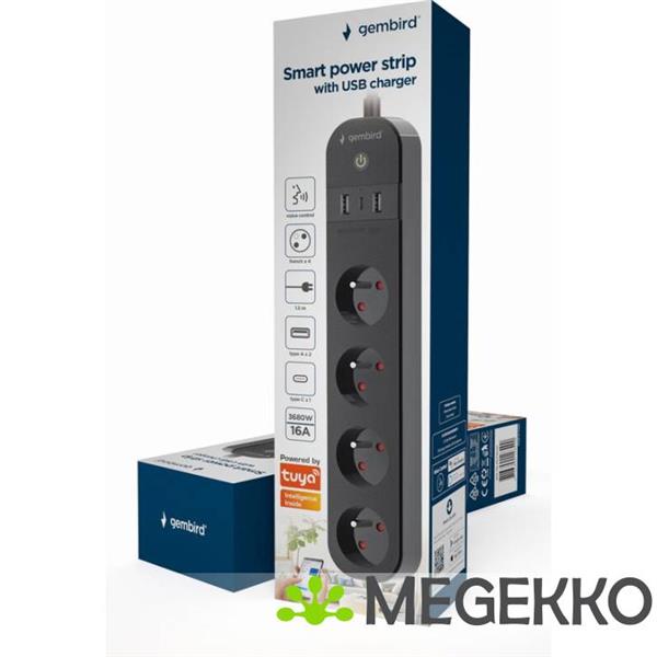 Grote foto gembird tsl ps f4u 01 smart stekkerdoos 4 ac uitgangen 1 5m 3680w zwart computers en software overige