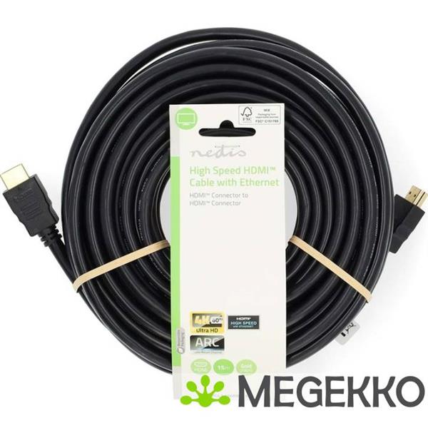 Grote foto nedis high speed hdmi kabel met ethernet hdmi hdmi 4k 60hz arc 18 gbps 15.00m zwart computers en software overige computers en software