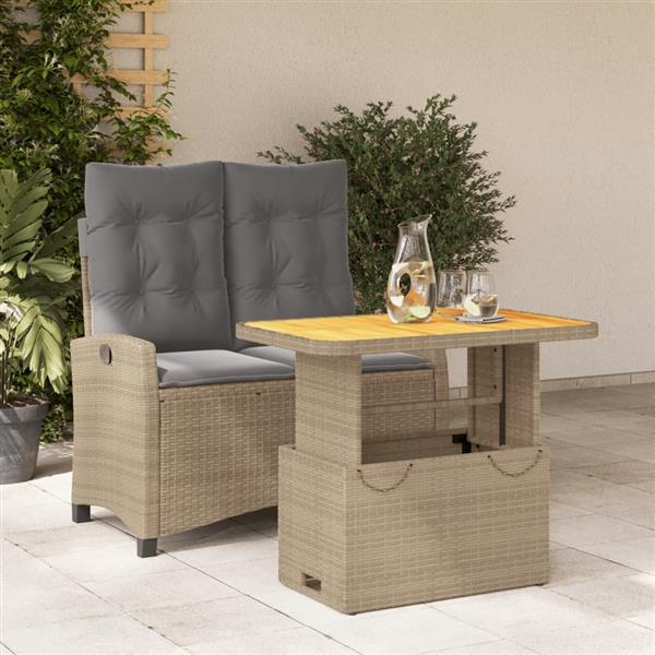 Grote foto vidaxl 2 delige tuinset met kussens poly rattan beige tuin en terras tuinmeubelen