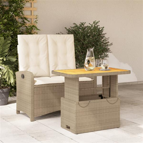 Grote foto vidaxl 2 delige tuinset met kussens poly rattan beige tuin en terras tuinmeubelen