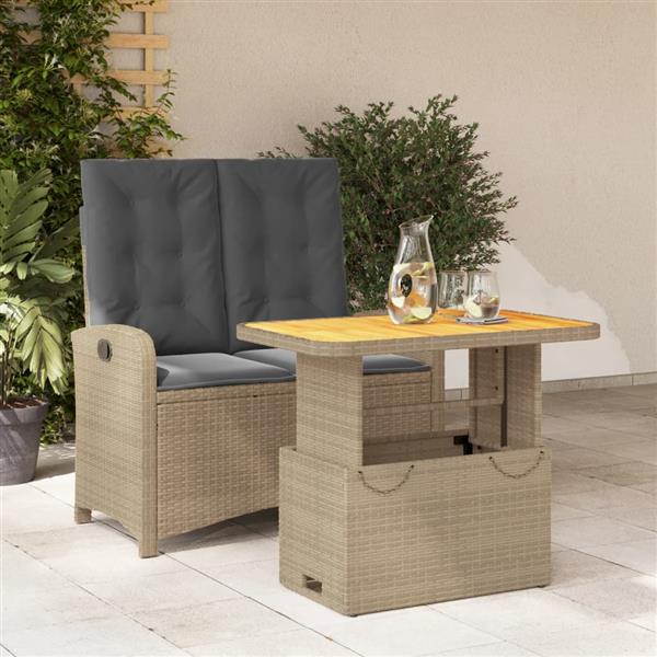 Grote foto vidaxl 2 delige tuinset met kussens poly rattan beige tuin en terras tuinmeubelen