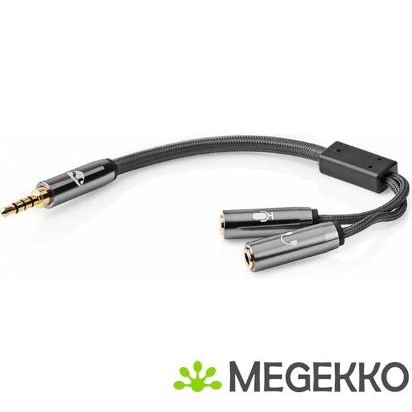 Grote foto stereo audiokabel 3 5 mm male 2x 3 5 mm female gun metal grey gevlochten kabel computers en software overige computers en software