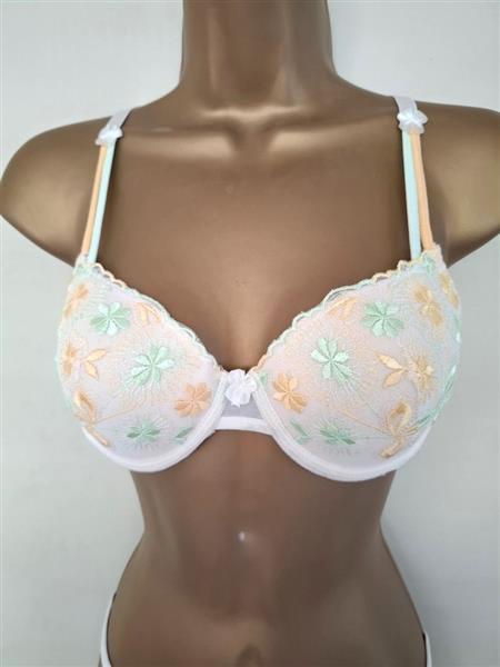 Grote foto roomwitte voorgevormde bh met doorzichtige string kleding dames ondergoed en lingerie