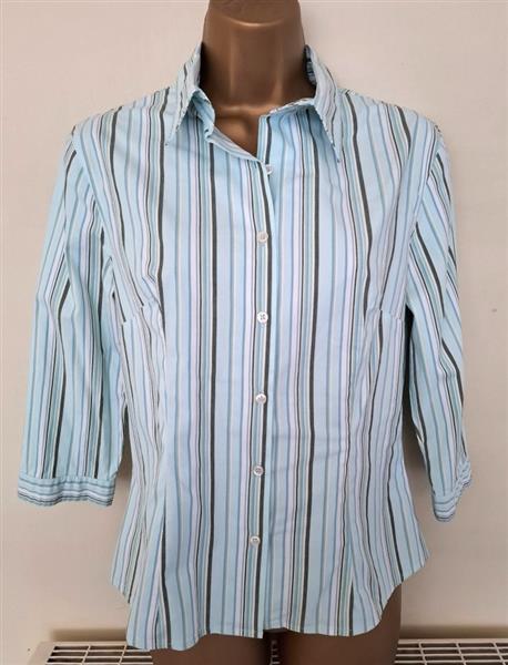 Grote foto zacht turquoise getailleerde blouse met strepen kleding dames blouses