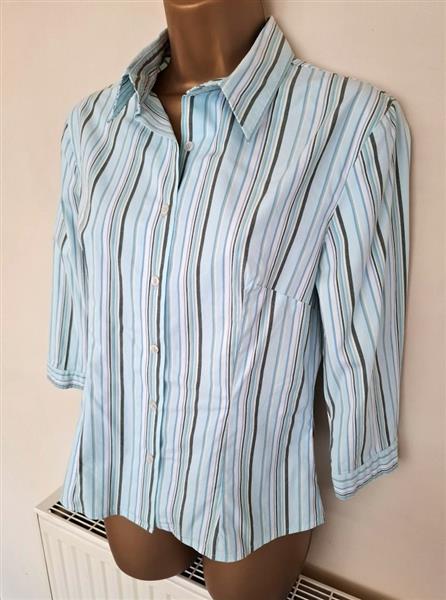 Grote foto zacht turquoise getailleerde blouse met strepen kleding dames blouses