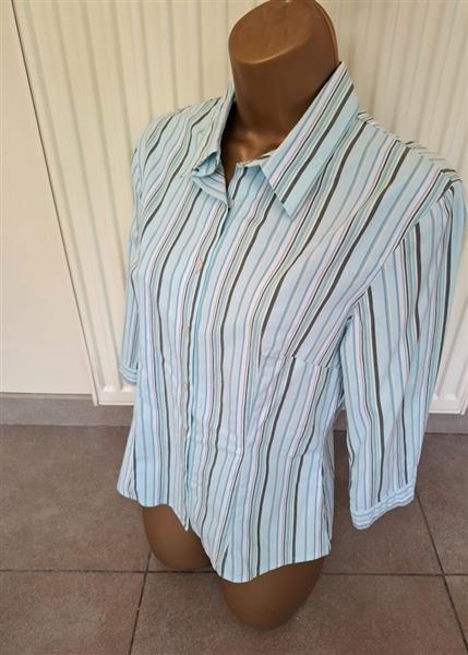 Grote foto zacht turquoise getailleerde blouse met strepen kleding dames blouses