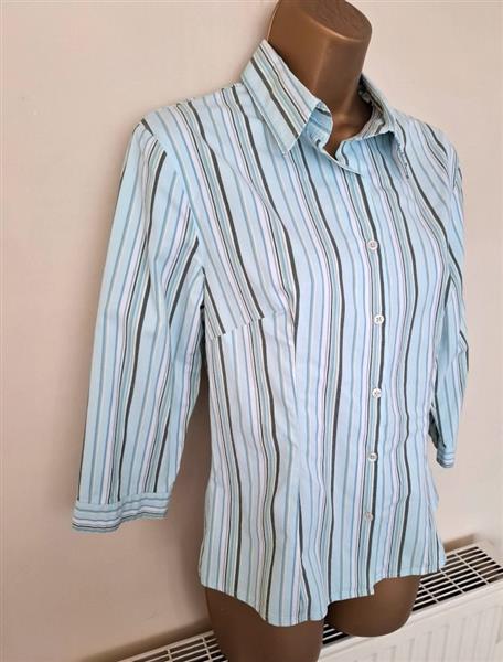 Grote foto zacht turquoise getailleerde blouse met strepen kleding dames blouses