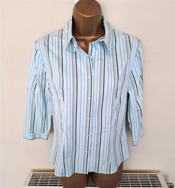 Grote foto zacht turquoise getailleerde blouse met strepen kleding dames blouses