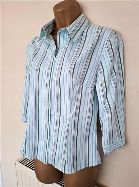 Grote foto zacht turquoise getailleerde blouse met strepen kleding dames blouses