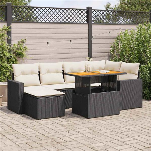 Grote foto vidaxl 7 delige loungeset met kussens poly rattan zwart tuin en terras tuinmeubelen