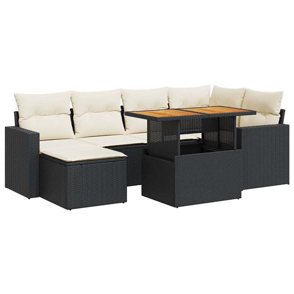 Grote foto vidaxl 7 delige loungeset met kussens poly rattan zwart tuin en terras tuinmeubelen