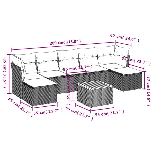 Grote foto vidaxl 8 delige loungeset met kussens poly rattan grijs tuin en terras tuinmeubelen